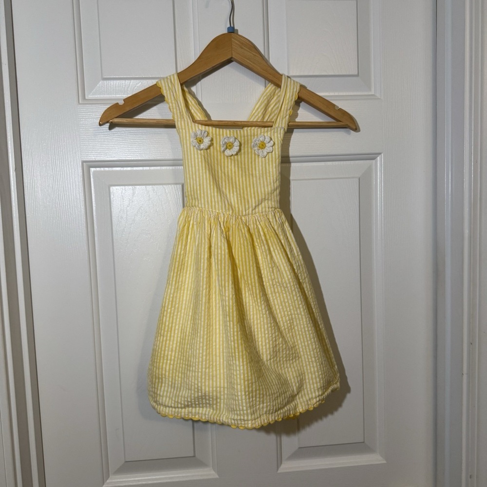 Cynthia Rowley‎ Kids Yellow White Gingham Daisy Sundress Criss Cross Straps 5
